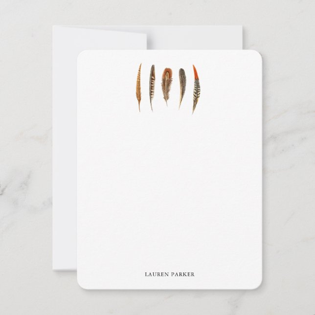 Watercolor Feathers Rustic Personalised note cards (Front)