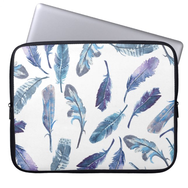 Watercolor feathers: seamless airy pattern. laptop sleeve (Front)
