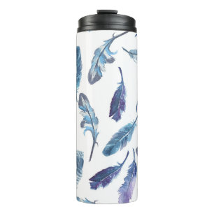 Watercolor feathers: seamless airy pattern. thermal tumbler