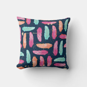 Watercolor feathers seamless boho pattern with fea cushion