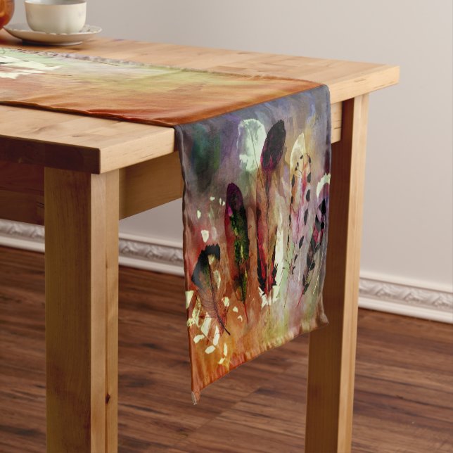 Watercolor feathers short table runner (In Situ)