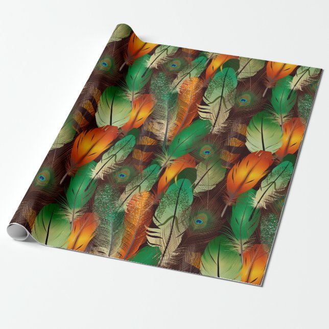 Watercolor Feathers Wrapping Paper (Unrolled)