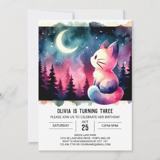 Watercolor Feline Cat Birthday Invitation (Front)