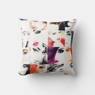 Watercolor female portrait pattern cushion