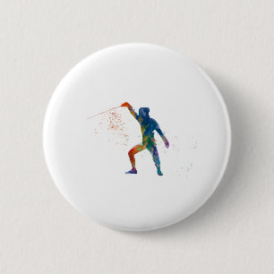 watercolor fencing 6 cm round badge