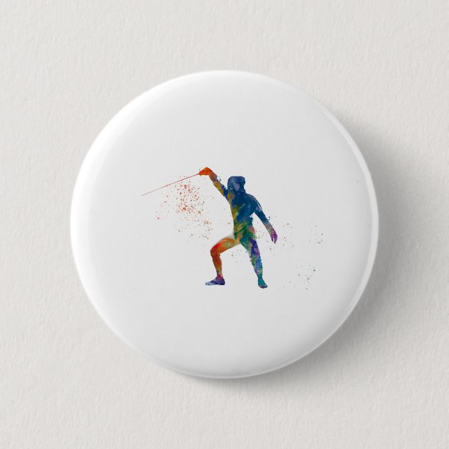 watercolor fencing 6 cm round badge (Front)