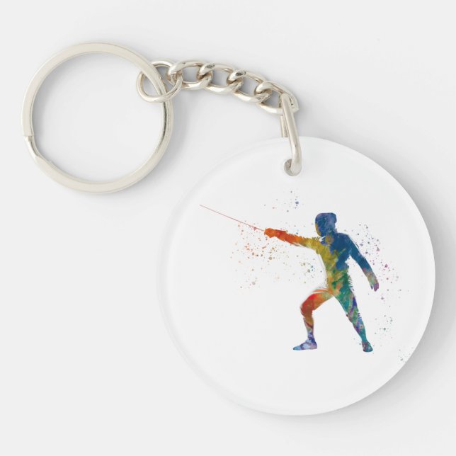 watercolor fencing key ring (Front)