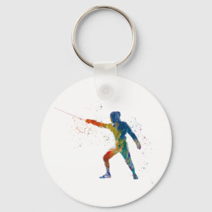 watercolor fencing key ring