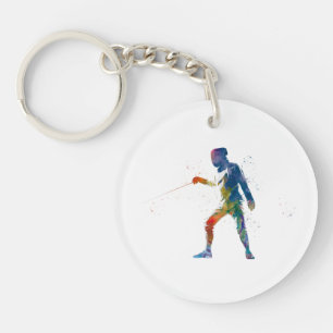 watercolor fencing key ring