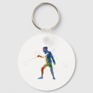 watercolor fencing key ring