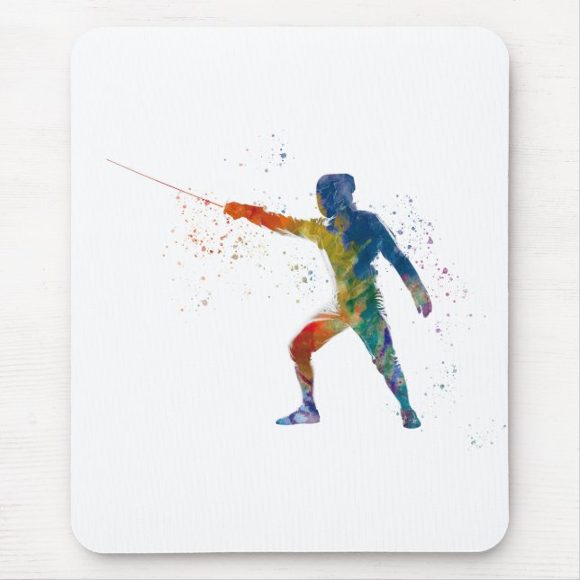 watercolor fencing mouse pad (Front)
