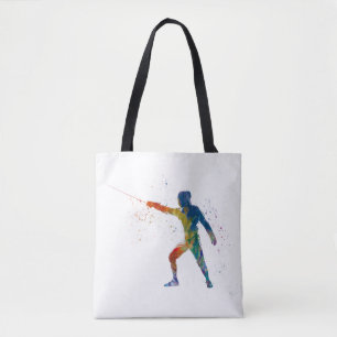 watercolor fencing tote bag