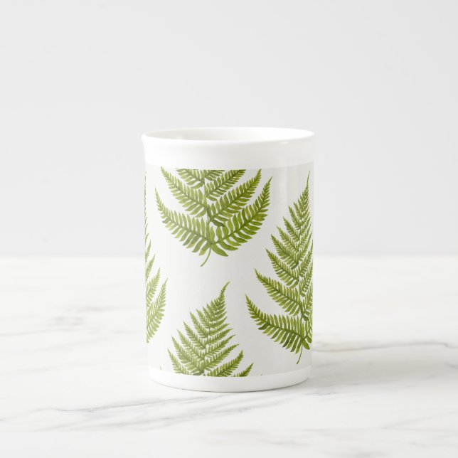 Watercolor Fern Pattern Bone China Mug (Front)
