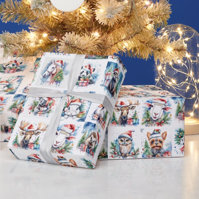 Watercolor Festive Animals Christmas  Wrapping Paper (Holidays)