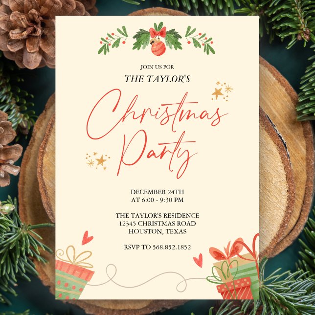 Watercolor Festive Christmas Dinner Party Invitation (Creator Uploaded)