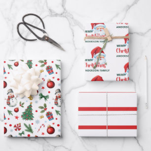 Watercolor Festive Christmas Pattern with Name Wrapping Paper Sheet