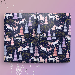 Watercolor Festive Christmas Unicorn Wrapping Paper