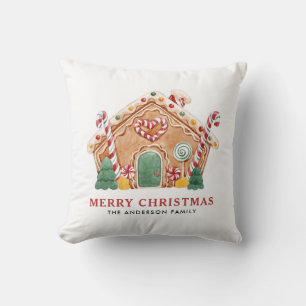 Watercolor Festive Gingerbread House Christmas Cushion