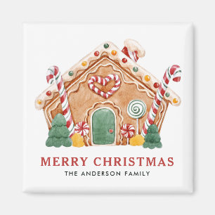 Watercolor Festive Gingerbread House Christmas Magnet
