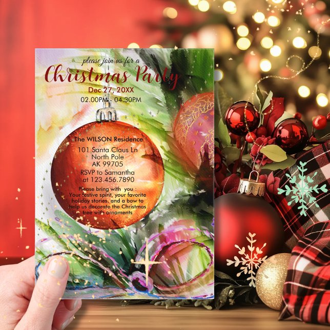 Watercolor Festive Ornament with Bow Acrylic Invitations (Watercolor Festive Ornament with Bow Acrylic Invitations)