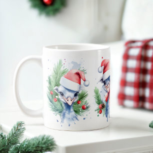 Watercolor Festive Ostriches Christmas Mug