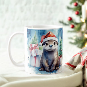 Watercolor Festive Otter Christmas Mug