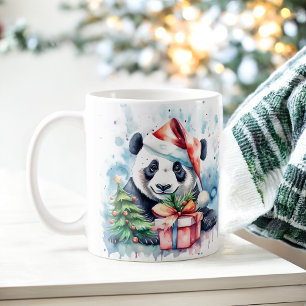 Watercolor Festive Panda Christmas Mug