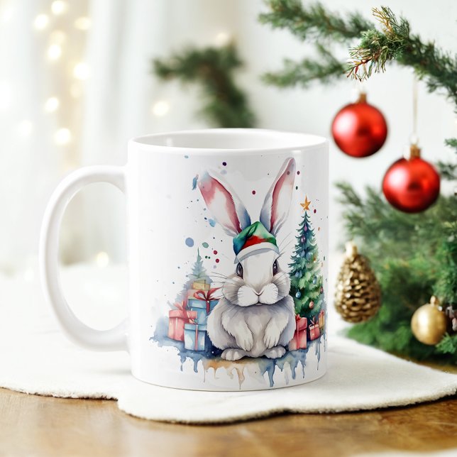 Watercolor Festive Rabbit Christmas Mug (Creator Uploaded)