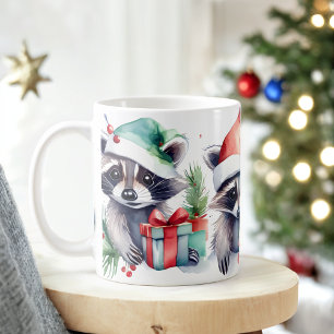Watercolor Festive Raccoons Christmas Mug