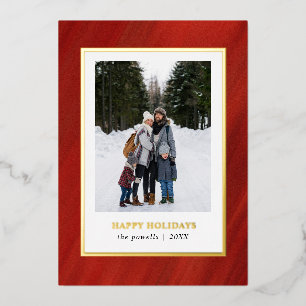 Watercolor Festive RED Frame Photo Christmas Foil Holiday Card