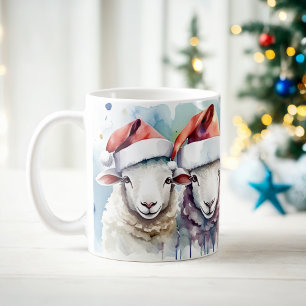Watercolor Festive Sheep Christmas Mug