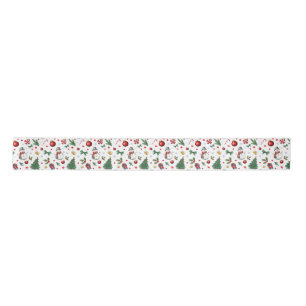 Watercolor Festive Xmas Icons Colourful Christmas Satin Ribbon