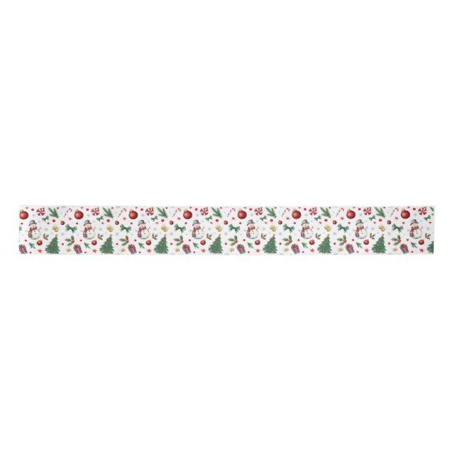 Watercolor Festive Xmas Icons Colourful Christmas Satin Ribbon (Front)