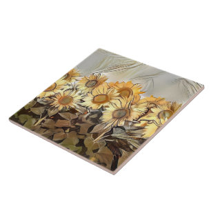 Watercolor Field Of Sunflowers Elegant Collection Ceramic Tile