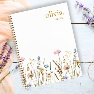 Watercolor Field Wildflowers Foliage Notes Notebook