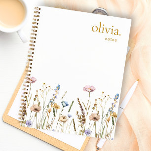 Watercolor Field Wildflowers Foliage Notes Notebook