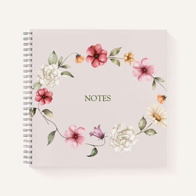 Watercolor Field Wildflowers, Foliage Notes Notebook (Front)