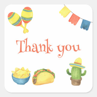 Watercolor fiesta first birthday party thank you square sticker