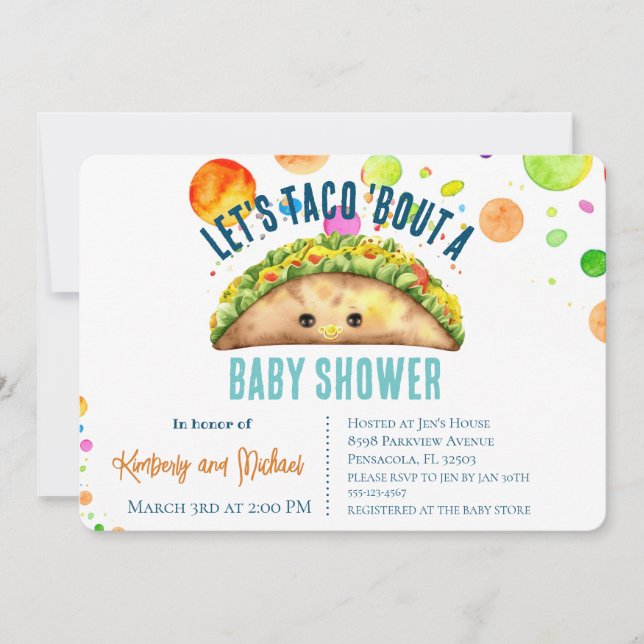 Watercolor Fiesta Let's TACO 'Bout a Baby Shower Invitation (Front)