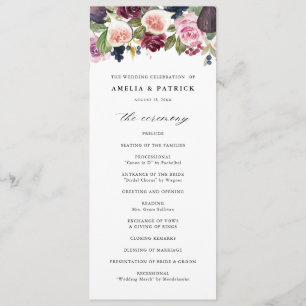 Watercolor Figs and Purple Flowers Fall Wedding Program