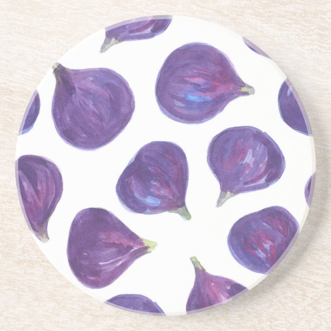 Watercolor figs pattern coaster (Front)
