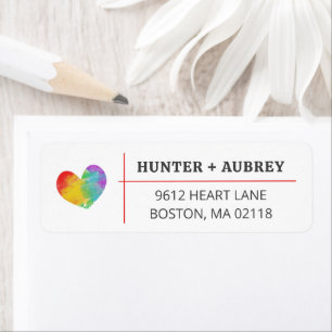 Watercolor Filled Pride Heart Gay Lesbian Wedding Return Address Label