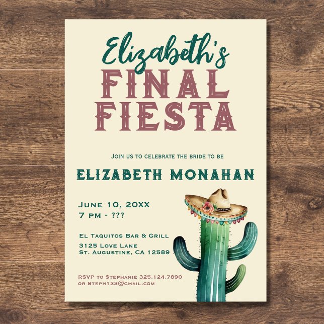 Watercolor Final Fiesta Bachelorette Invitation (Creator Uploaded)