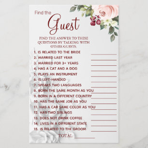 Watercolor  Find the Guest Bridal shower game card