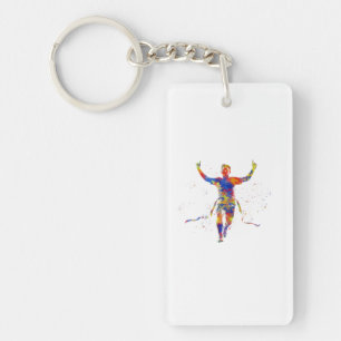 Watercolor finish line runner key ring