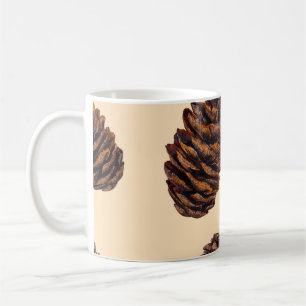 Watercolor fir cone seamless pattern, watercolour  coffee mug