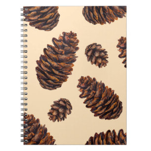 Watercolor fir cone seamless pattern, watercolour notebook