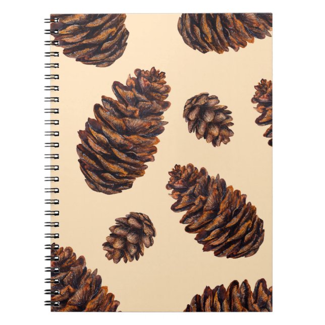 Watercolor fir cone seamless pattern, watercolour  notebook (Front)