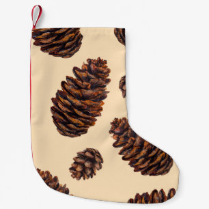 Watercolor fir cone seamless pattern, watercolour small christmas stocking