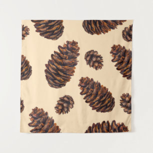 Watercolor fir cone seamless pattern, watercolour  tapestry